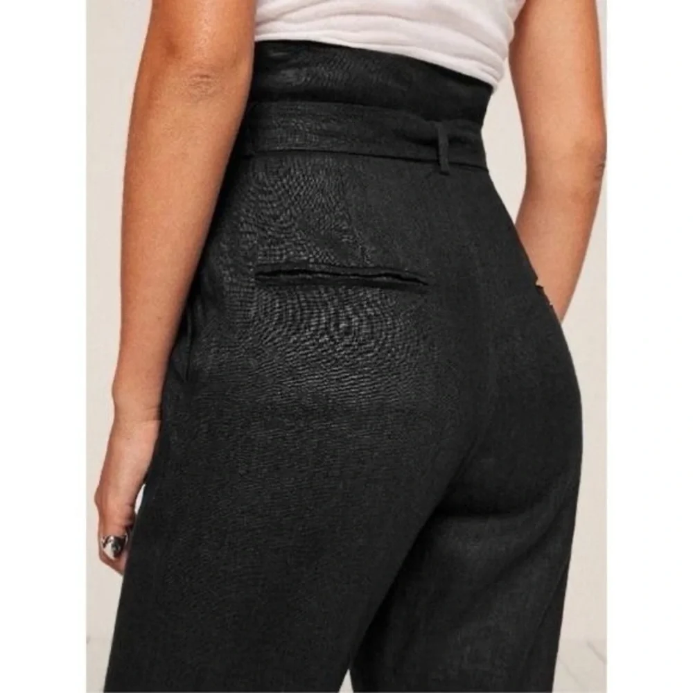Reformation Fisher Paperbag Surplus Linen Blend Tapered Trouser Pants in Black
